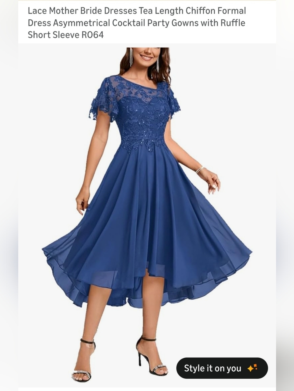Bright Royal Blue Lace Tea-Length Chiffon Dress